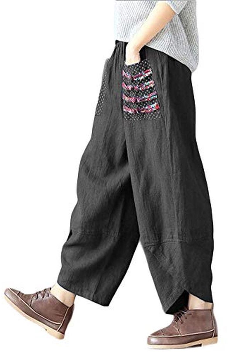 Harembroek Dames Linnen Casual Met Patchwork En Elastische Tailleband