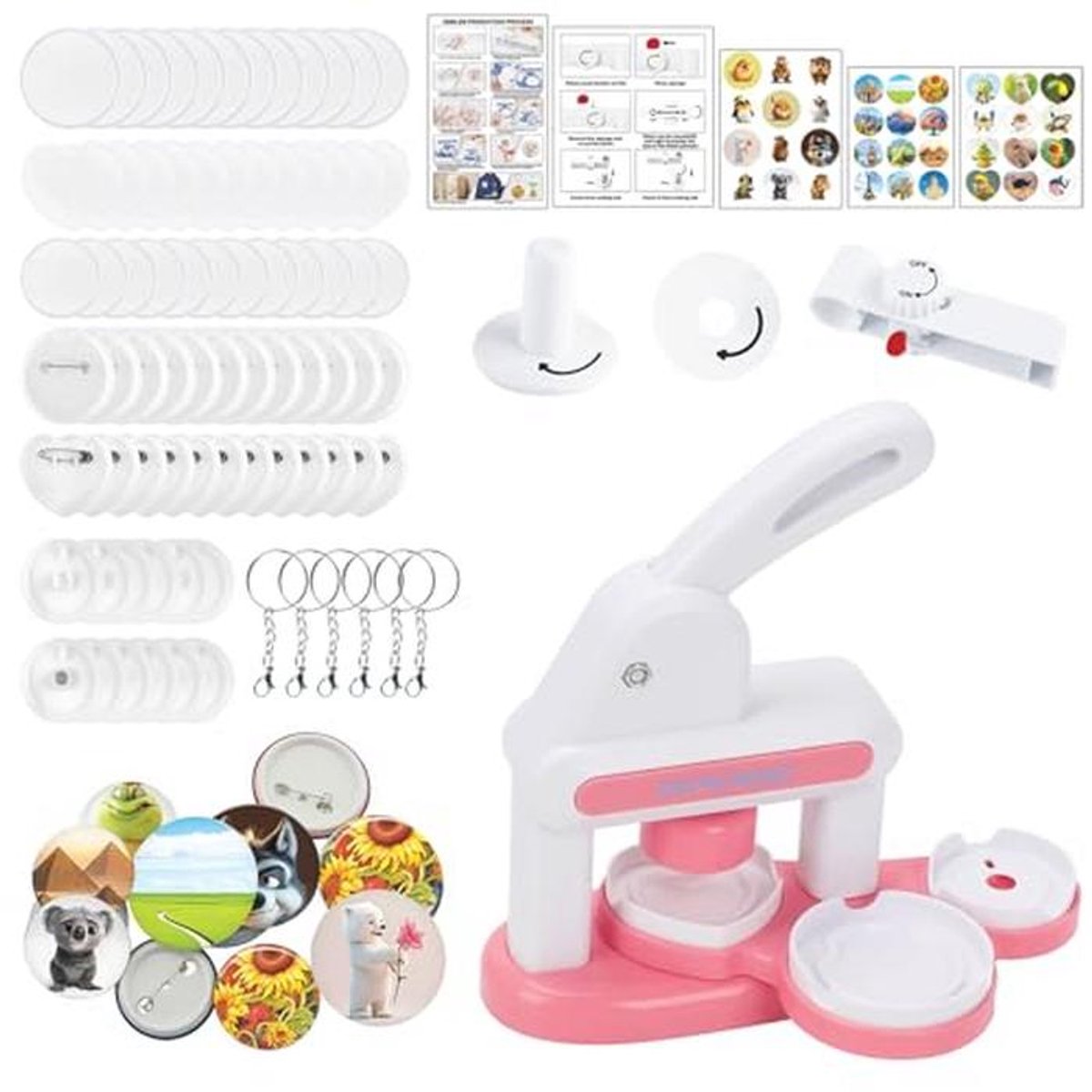 Doe-het-zelf buttonmachine voor 55 mm en 35 mm knoppen met accessoires