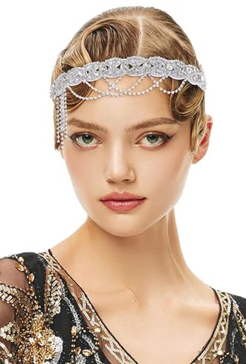 Vintage Flapper Hoofdband 20s Gatsby Stijl Haaraccessoire voor Bruiloft en Prom - Zilver