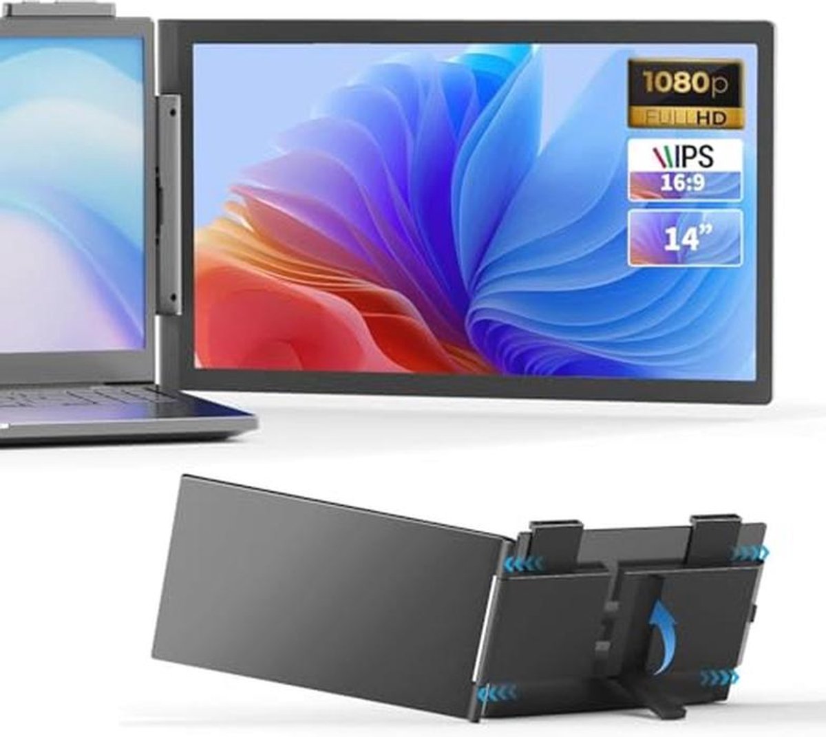 Draagbare monitor 14 inch FHD 1080P IPS met dubbele schermfunctie voor laptops van 13-17 inch