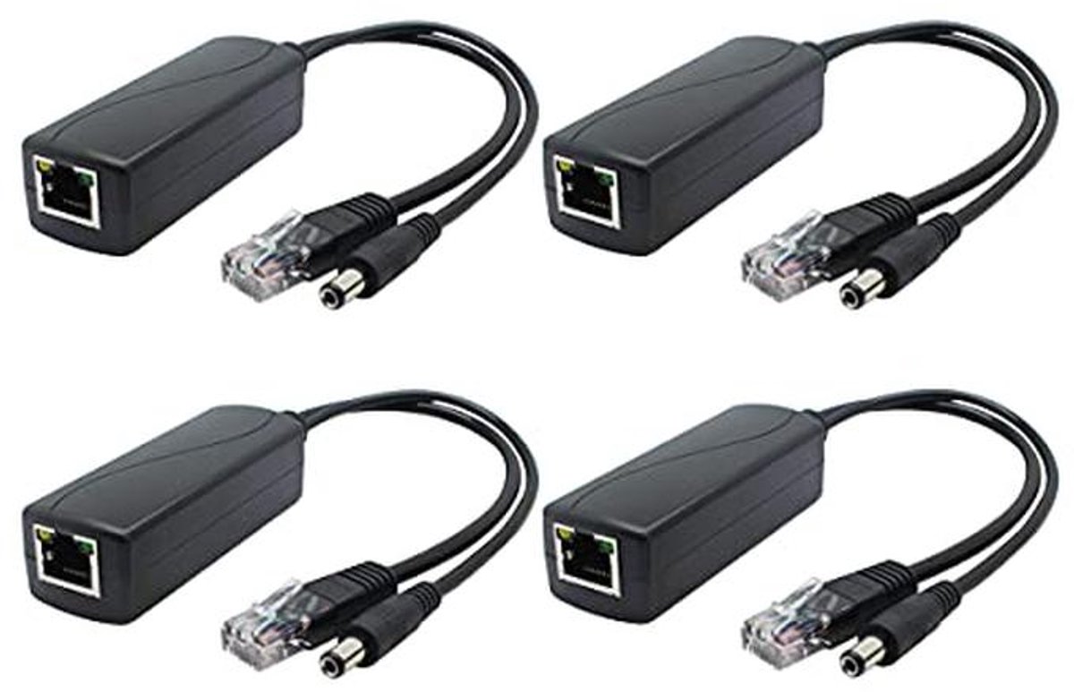 4-pack Gigabit PoE splitter 12V 2A voor beveiligingscamera's, AP en VoIP