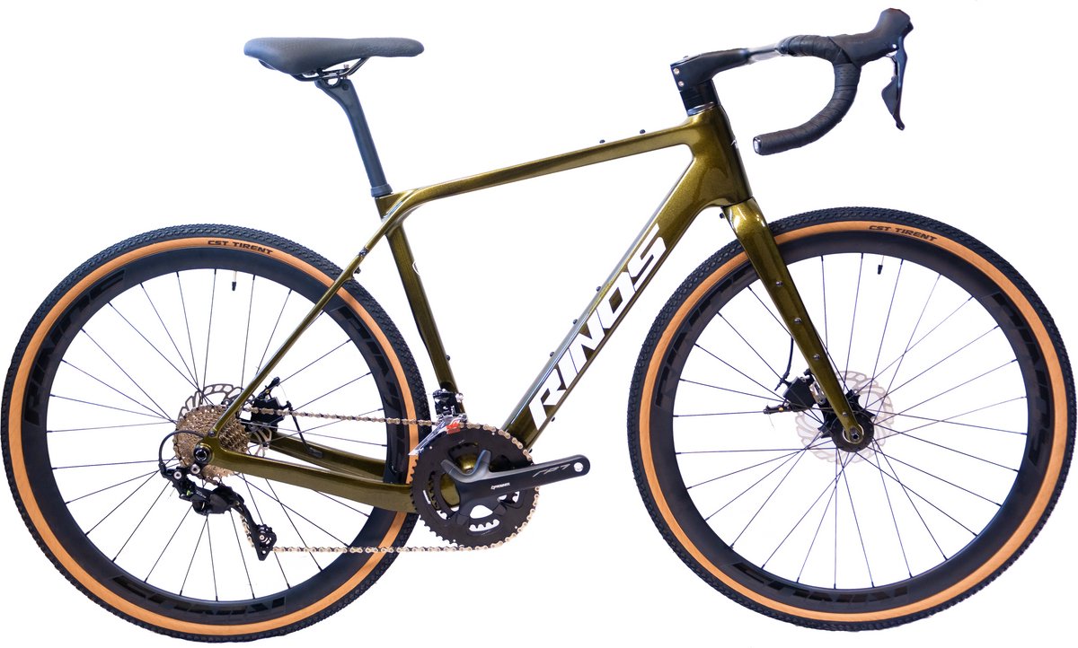 Rinos Sandman 3.0 Carbon - Gravel Fiets - Gravel Bike met SHIMANO 105 ST-R7000 - 22 versnellingen en schijfremmen - lichte fiets voor dames en heren - 700 x 40C - Kameleon Goud Groent S-52