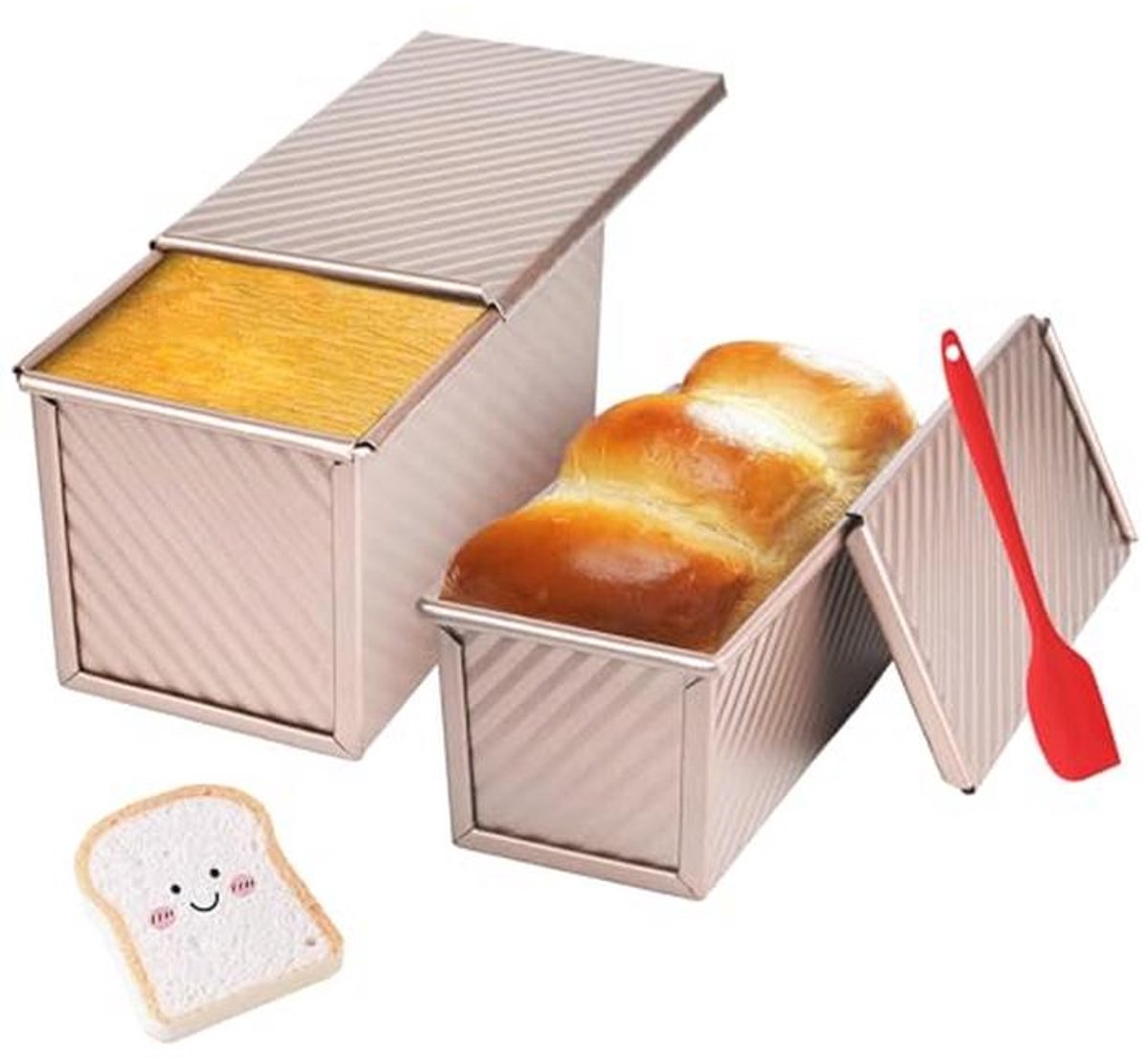 Pullman Broodpan met Deksel - Set van 2, 1 lb Capaciteit voor Zelfgemaakt Brood, Antiaanbaklaag