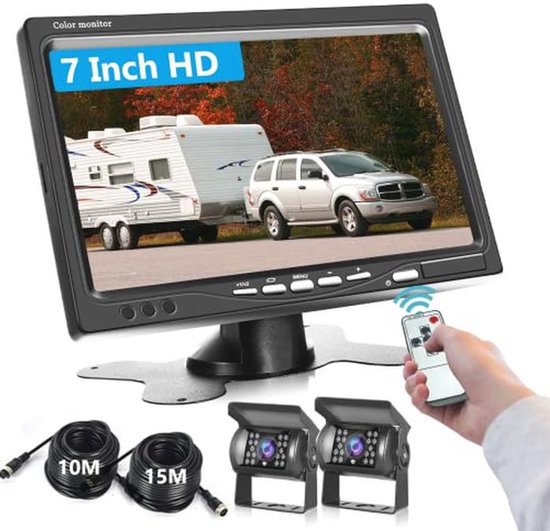 Draadloze Achteruitrijcamera Set – 2 Camera's + 7 Inch Monitor – Nachtzicht, IP68 Waterdicht – Voor Auto, SUV, Camper En Vrachtwagen