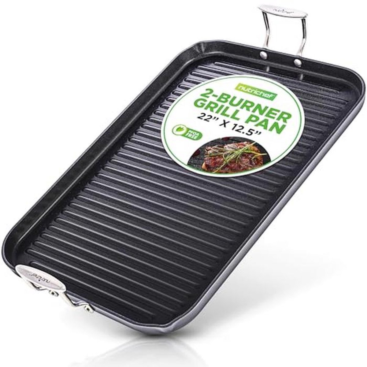 40cm x 33cm Stovetop Grill Pan - Nonstick Double Burner Grill and Griddle