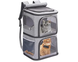 VOISTINO 2-in-1 dubbele huisdierendrager rugzak voor kleine katten en honden, draagbare reisdrager voor huisdieren, super geventileerd ontwerp, ideaal voor reizen/wandelen/kamperen, groot formaat,