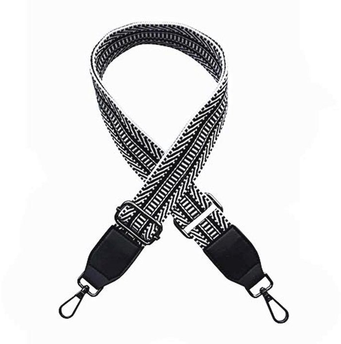 Verstelbare Schouderband met Strepen - 1,57" Breed, 30"-48,8" Lengte - Zwart Canvas voor Handtassen en Schoudertassen