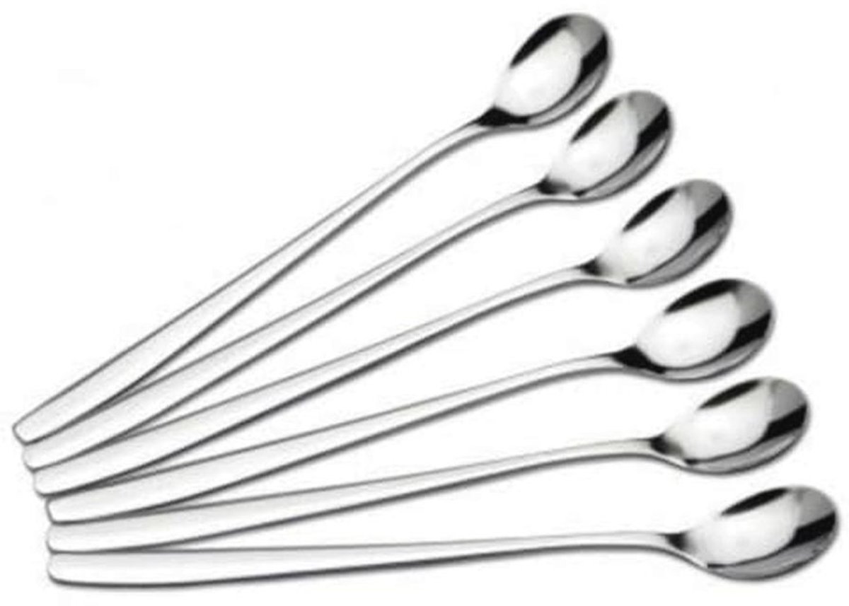 Roestvrij Stalen Yoghurt- en Longdrinklepels - 6 Stuks, 19 cm, Vaatwasmachinebestendig