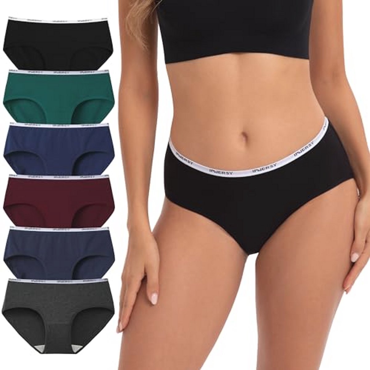 Dames Ondergoed Stretch Katoen Slips Midden Taille - 6 Stuks