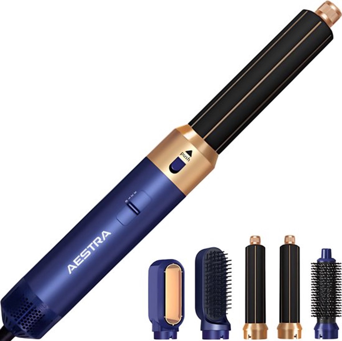 5 in 1 Hairwrap - Aestra - 60.000RPM - Föhn met Diffuser - Krultang - Föhnborstel - Krulborstel - Airstyler - 1000W - Navy