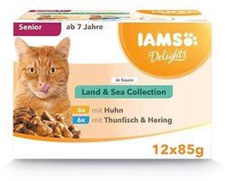 IAMS Advanced Nutrition Land & Sea Collection Senior nat kattenvoer - Multipack met kip en vis in saus, hoogwaardig natvoer voor oudere katten vanaf 7 jaar, 12 x 85 g