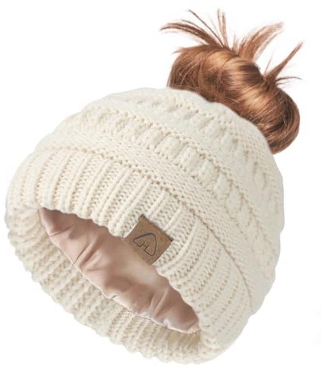 Vrouwen Winter Beanie Hoed met Satijnen Voering voor Krullend Haar