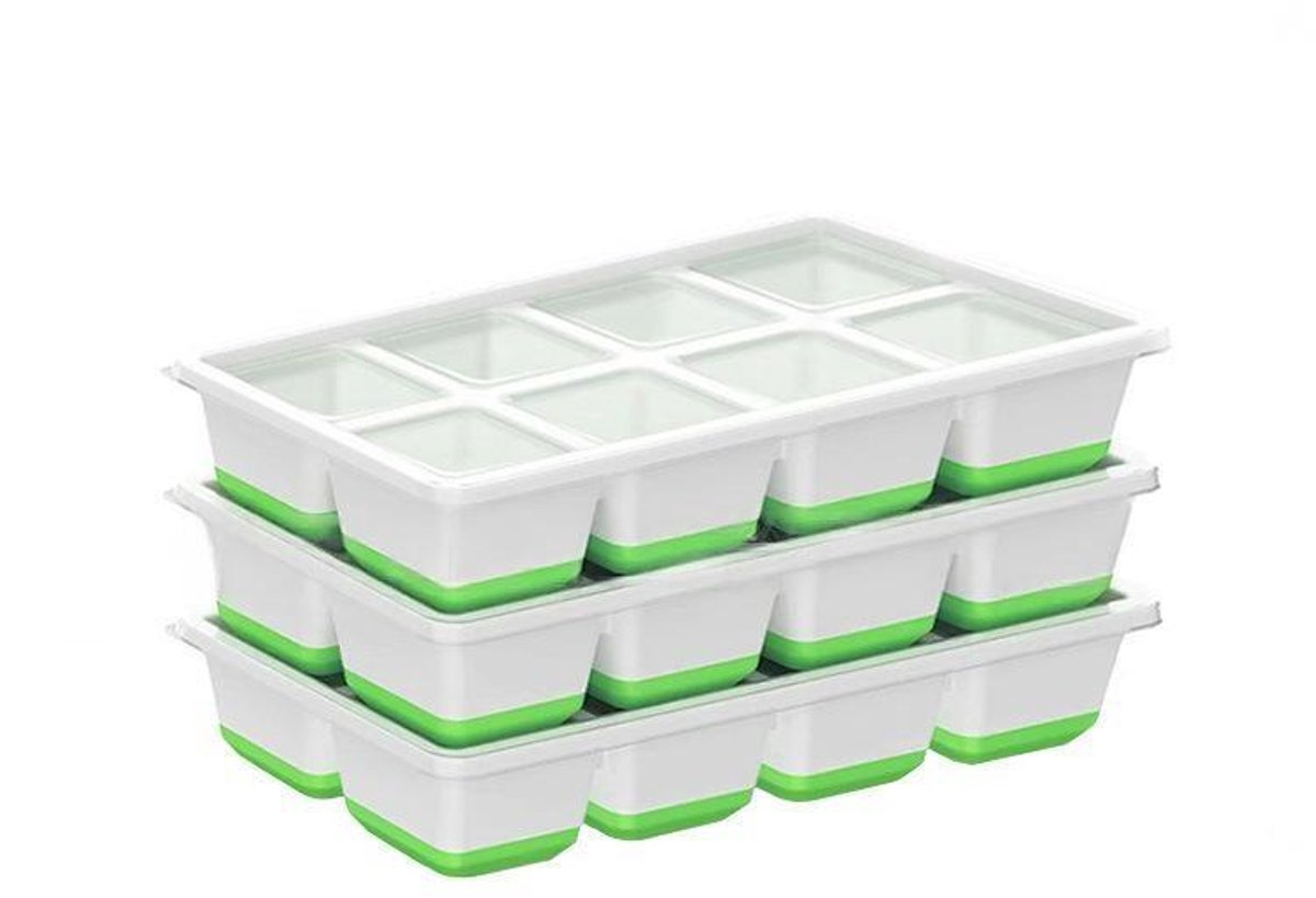 IJsblokjesvormen met deksels - 3-pack - BPA-vrij - Stapelbaar - 21,1 x 10,9 x 4,4 cm - Groen