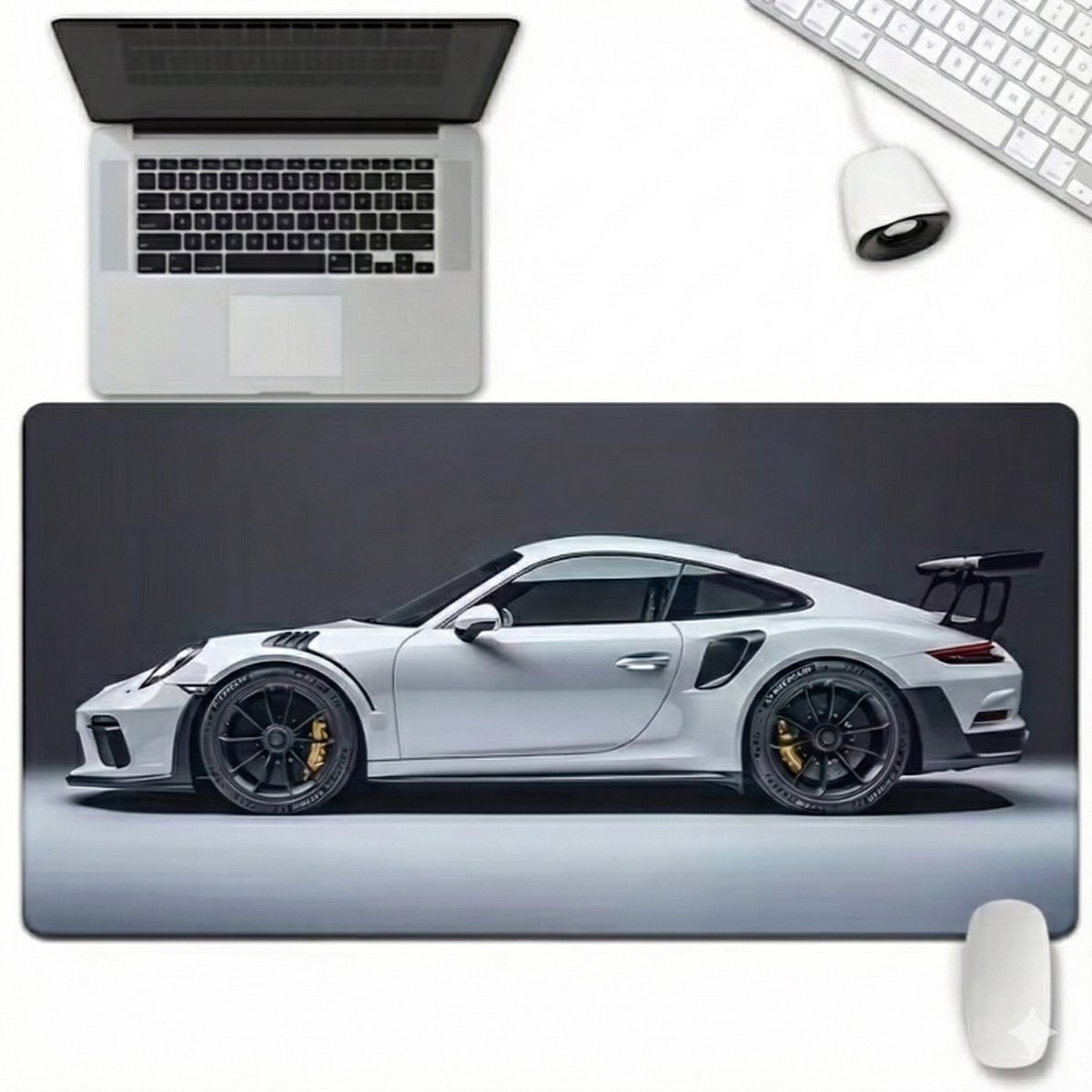 L Gaming Muismat - Bureau Onderlegger met Sportwagen Print - 911 Stijl - Anti-Slip & Waterafstotend - 70 x 30 cm