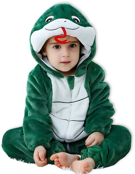 BoefieBoef Dieren Kleuter Onesie Peuter Pyjama Kinderen 2 tot 4 jaar – Verkleedkleding met Luierrits – Carnaval Dierenpak - Kerst Cadeau- Zacht Flanel - Baby Romper - Boxpak - Jongens - Meisjes - Kruippak - Winterpak - Slang Groen Snake