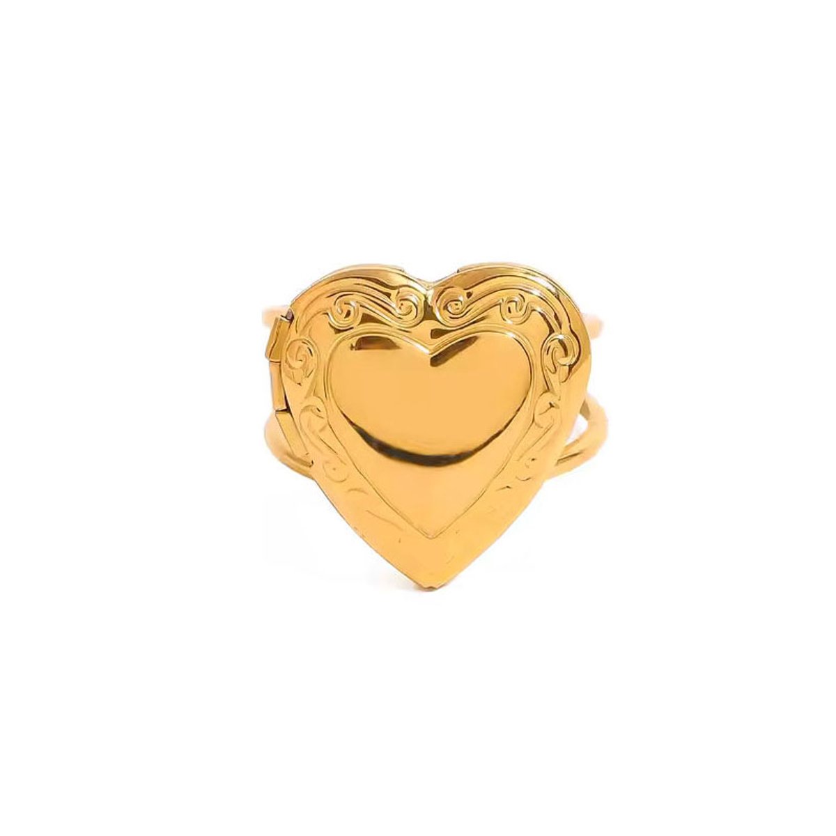 LOUIZ Ring met Hartjes Medaillon - Dames Ring - Ring met medaillon voor foto - Stainless Steel 18 k verguld goudkleurig