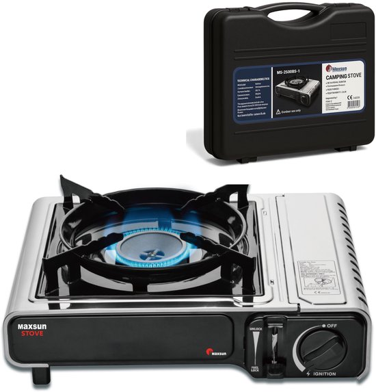 MAXSUN Portable Gas Stove – 2.2 kW – CE-Gecertificeerd – Veiligheidsventiel – Inclusief Draagkoffer – Outdoor Kooktoestel – Butaangas