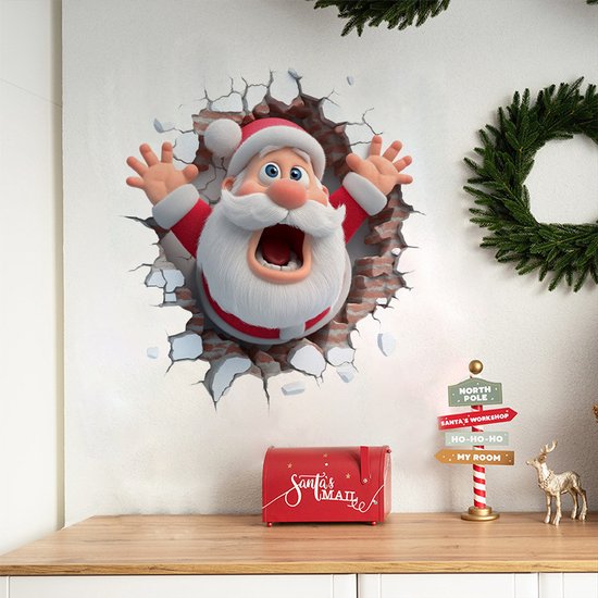 Merry Christmas Muursticker Windows Stickers, 3D Kerstman Kerstkrans Decoratie Verwijderbare Muursticker Voor Feestelijke Vakantie Venster Kamer Sticker