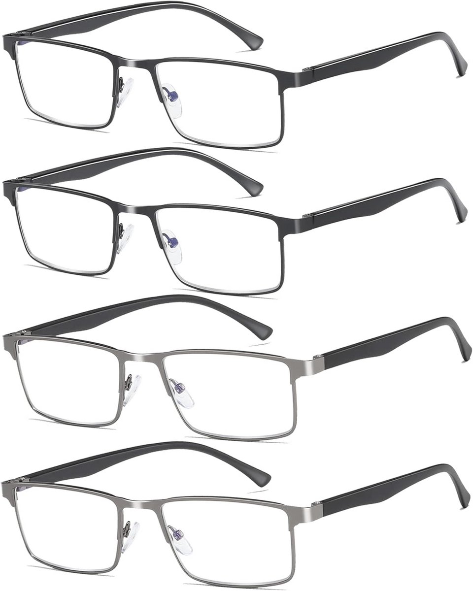 4-Pack Lichtgewicht Leesbrillen voor Heren met Blauw Licht Blokkering
