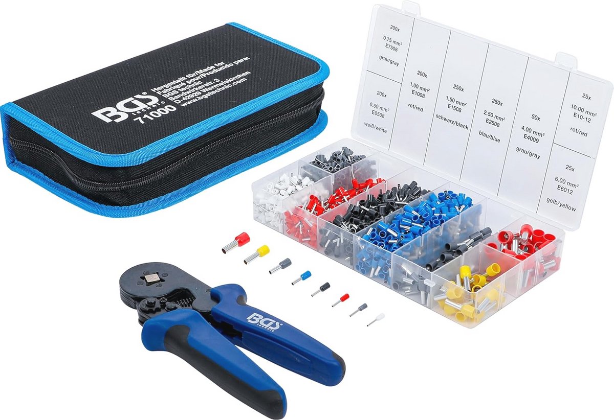 Krimptang voor adereindhulzen 0,25-10 mm² met assortiment adereindhulzen