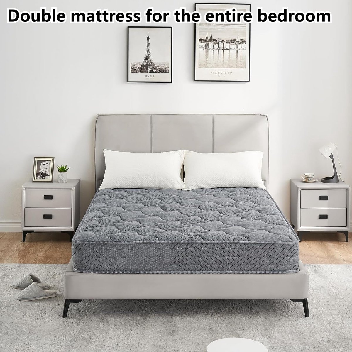 Tweepersoonsmatras – Matrasondersteuning – Slaapmatras – Bedmatras – Full Size Matras – Memory Foam – Verende Basis – 140 x 200 cm – Medium Stevigheid – Ademend Katoen – Grijs Sterrenpatroon