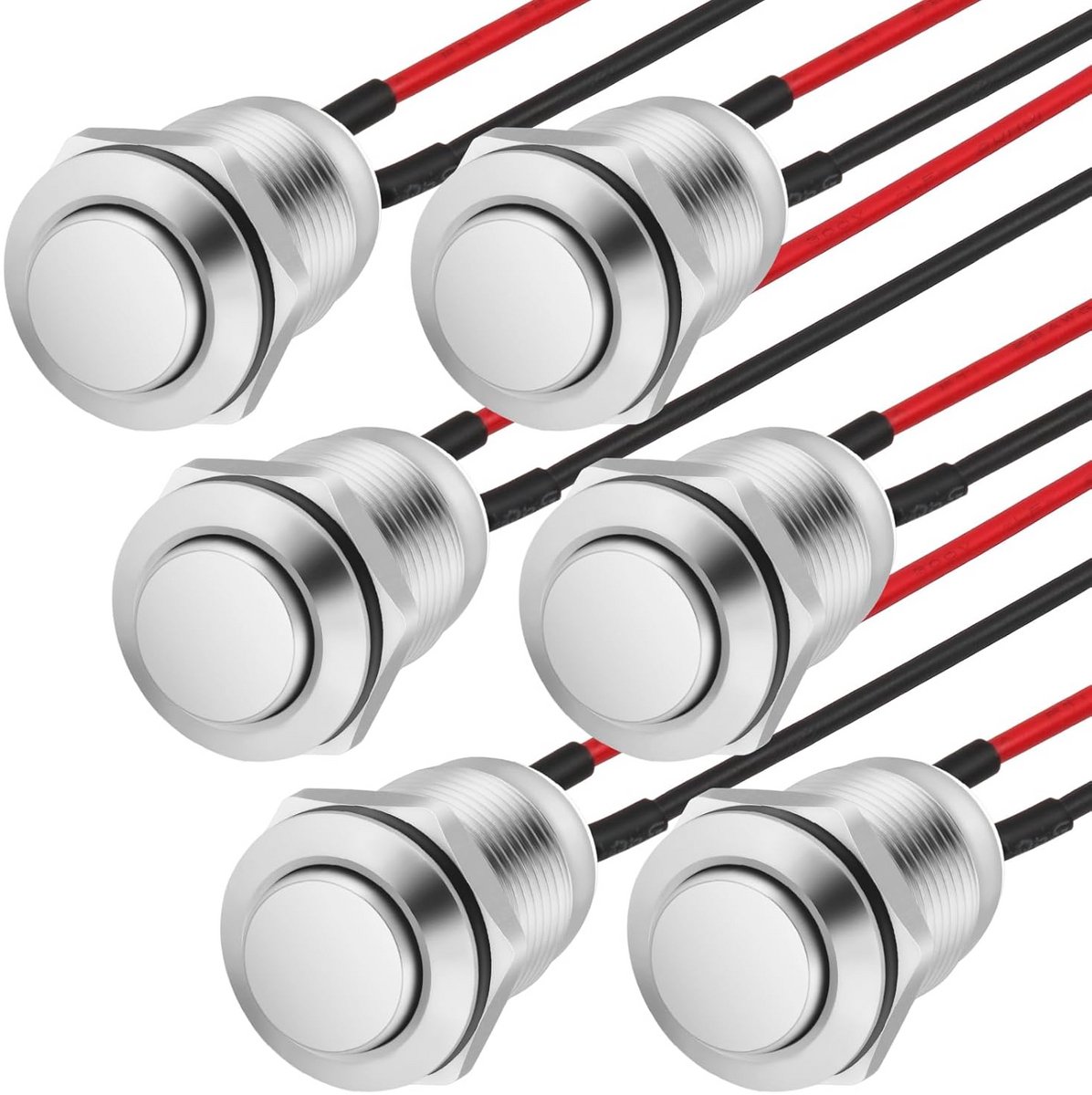 Waterproof Momentary Pushbutton Switch 12mm - 6 Stuks met Voorbedradiging