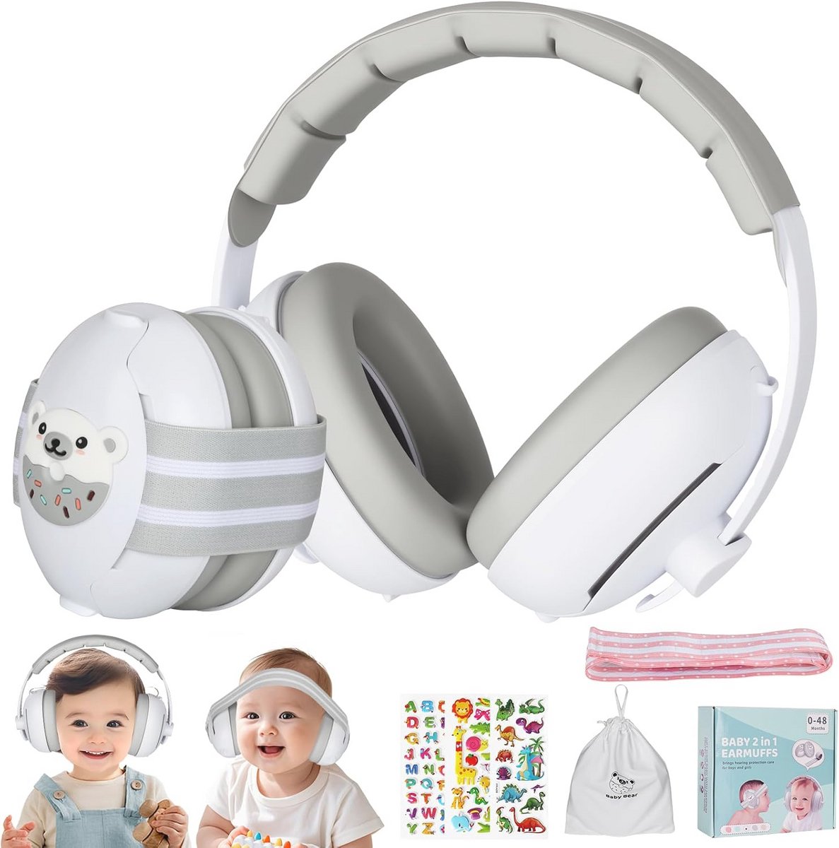 Gehoorbescherming voor Baby's - 2-in-1 Babygehoorbescherming, Geluidsreductie 25dB, Verstelbare Hoofdband, Comfortabel en Licht Ontwerp