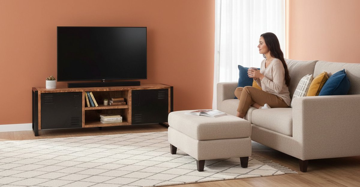 Tv-meubel Industrieel Mangohout 160 cm – TV Meubel met Zwart Metalen Frame, Open Plank en Robuuste Deurtjes voor Woonkamer of Kantoor – Altameubel