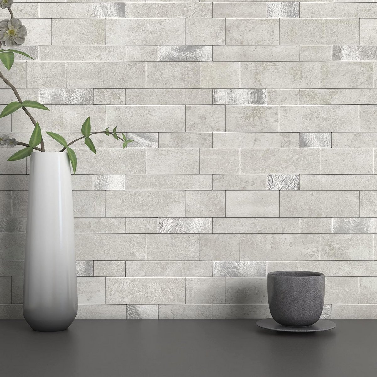 Zelfklevende Mozaïektegels voor Keuken en Badkamer - Waterdichte Wandpaneel in Cement Grij