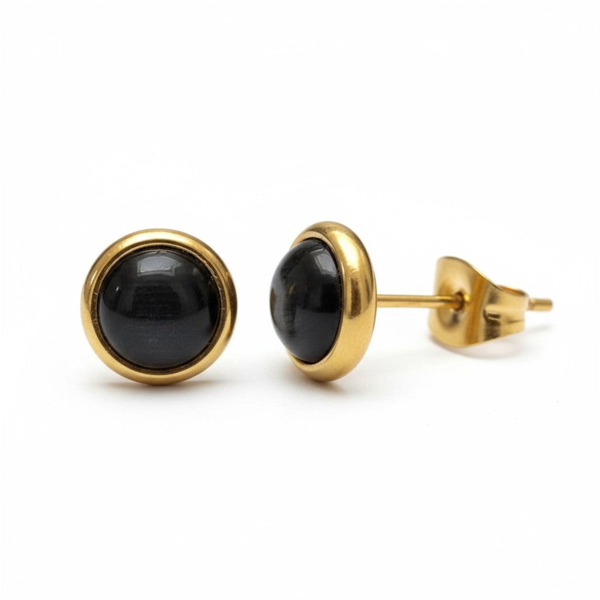 Aramat Jewels | Oorbellen | Kattenoog Oorbellen 8mm – Zwart Goudkleurig | | | |8mm | Staal | Kinderen, Volwassenen | Verkleurd niet