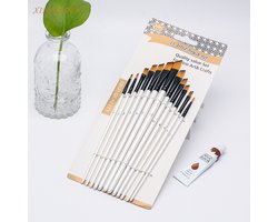 Penselen - Set van 12 stuks - Afgeschuind - Kwasten - Verven - Schilderen - Waterverf, Olieverf en Acrylverf