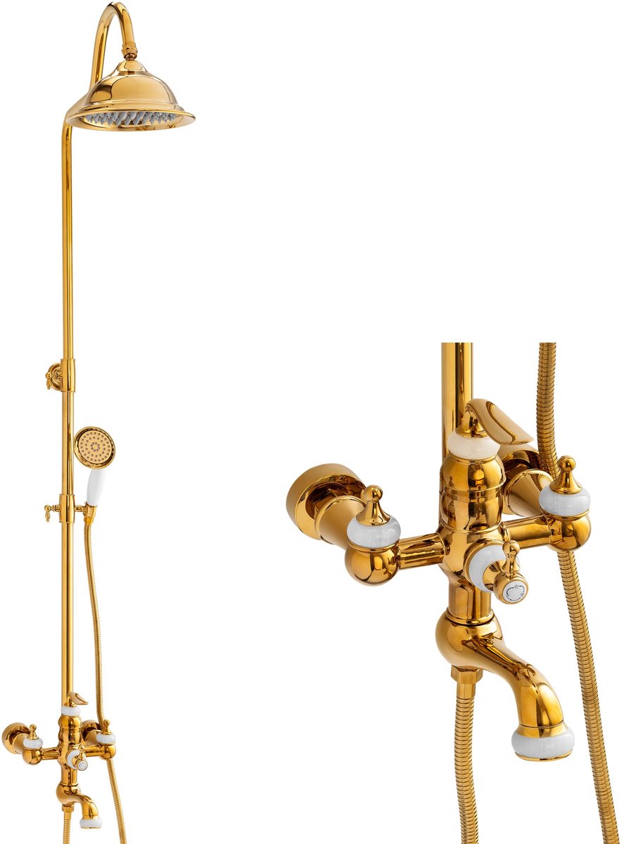 Silla Matilda – Douchekraan Set – Goud – Anti-Calc – Messing Constructie – Keramische Cartouche