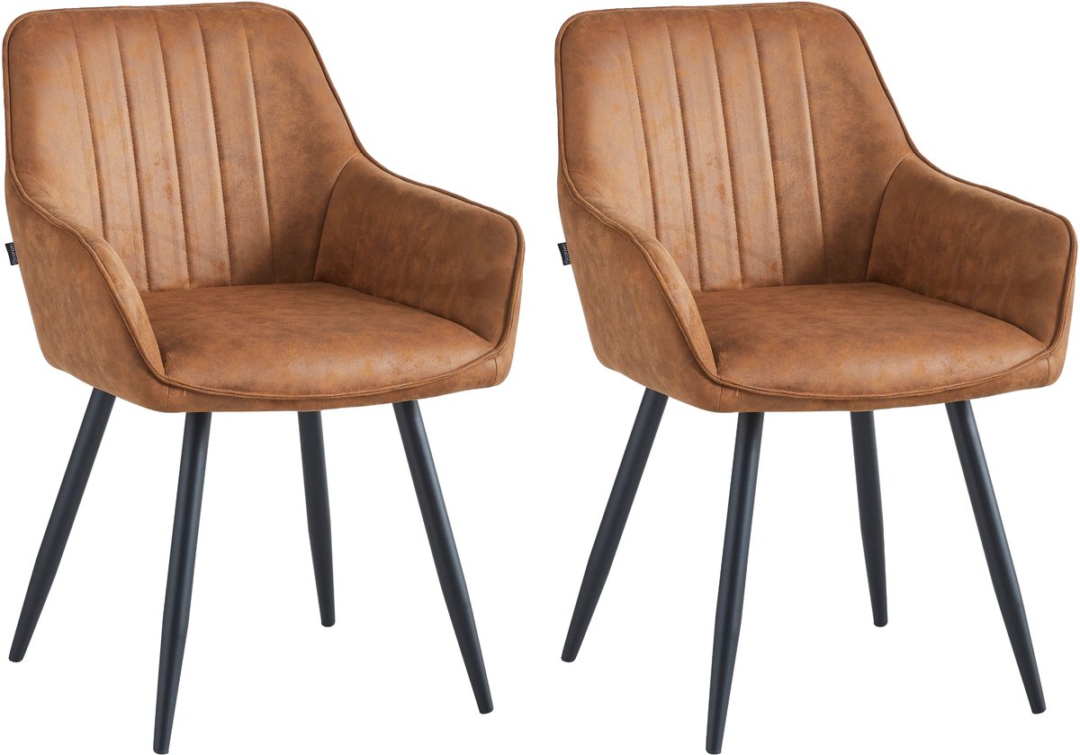 Colenis® - Ozzy Eetkamerstoel - Set Van 2 - Cognac - Microfiber - Industrieel - Met armleuning