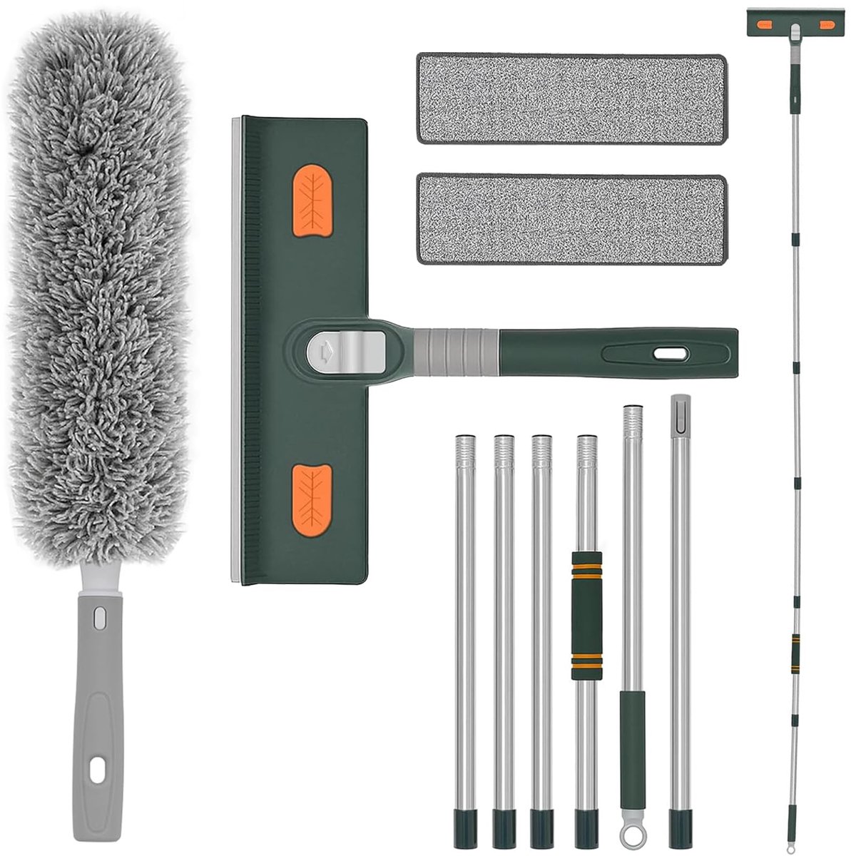 Unyqoos® Uitgebreide telescoop raamwisser set met siliconen schraper en microvezeldoek