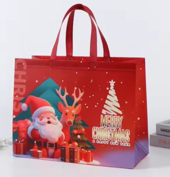 Extra grote kersttassen voor cadeau, 8 stuks herbruikbare kersttassen met handgrepen, multipack niet-geweven kersttraktatie boodschappentassen voor cadeaus kerstfeestdecoraties, 43 x 33 x 18cm