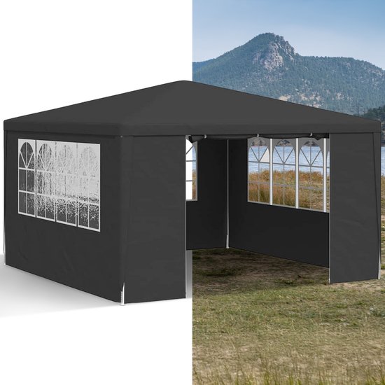 Partytent opvouwbaar - Paviljoen - 4x4m - Easy up - Waterdicht - met Zijwanden - Weerbestendig - Antraciet