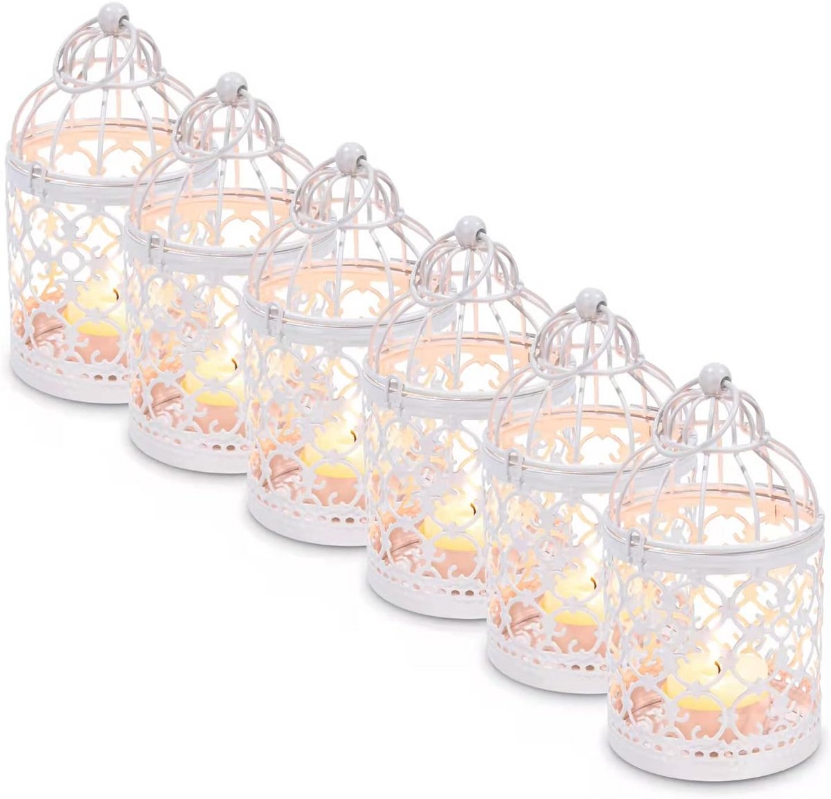Hanging Lanterns for Candles - Set of 6 Decorative Vintage Tea Light Holders for Weddings, Halloween, and Christmas Table Centerpieces