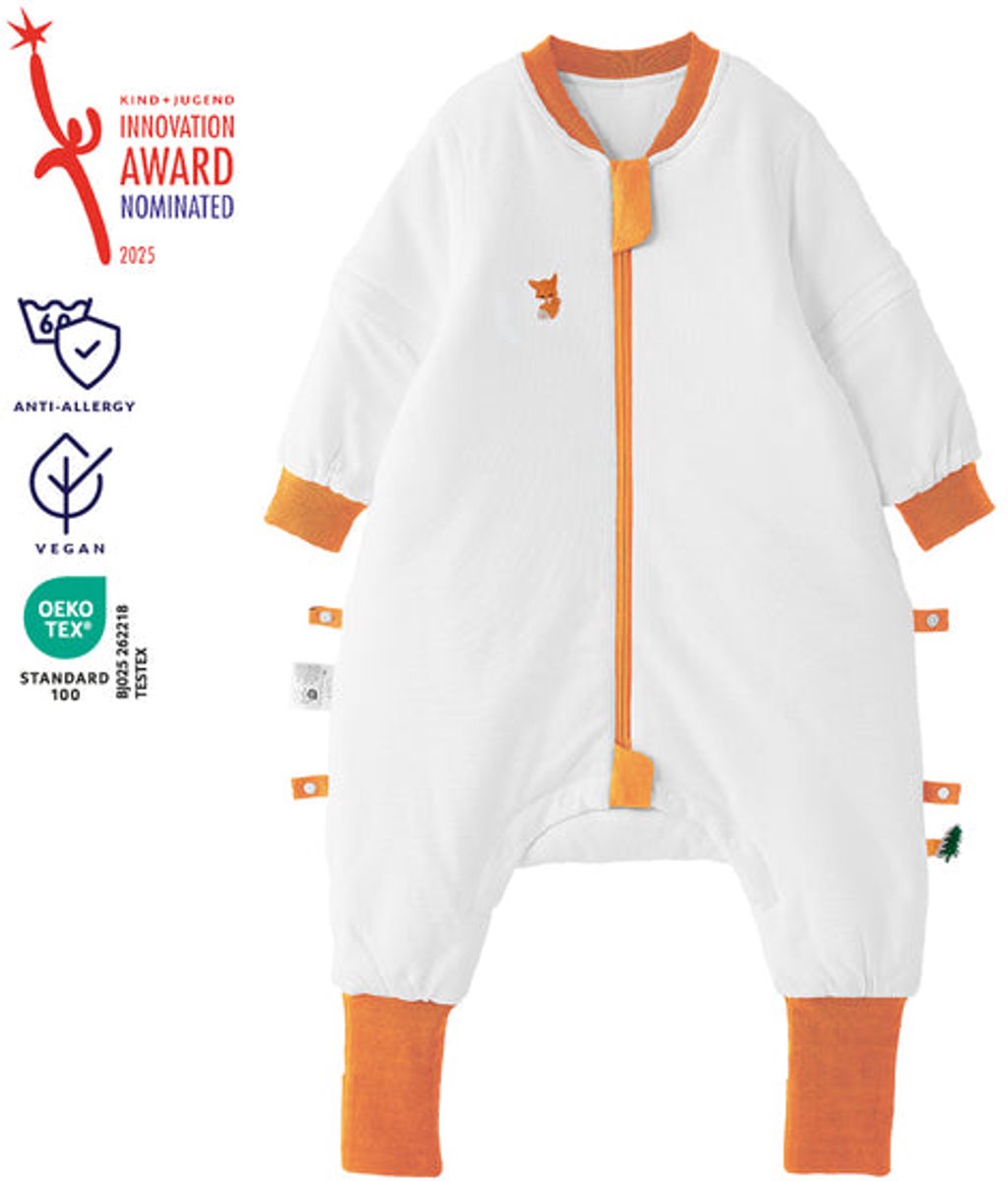 vos&bos PureGlow Slaapzak met Benen voor Gevoelige Huid - Antislip Voetjes - 3.0 TOG - M (80-92) - Oranje Vos