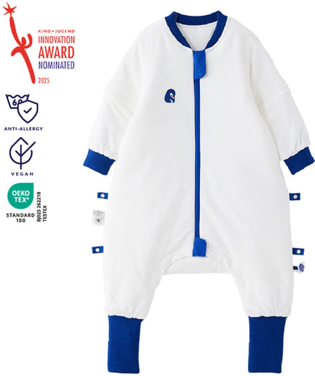 vos&bos PureGlow Slaapzak met Benen voor Gevoelige Huid - Antislip Voetjes - 3.0 TOG - XL (104-116) - Blauwe Pinguïn