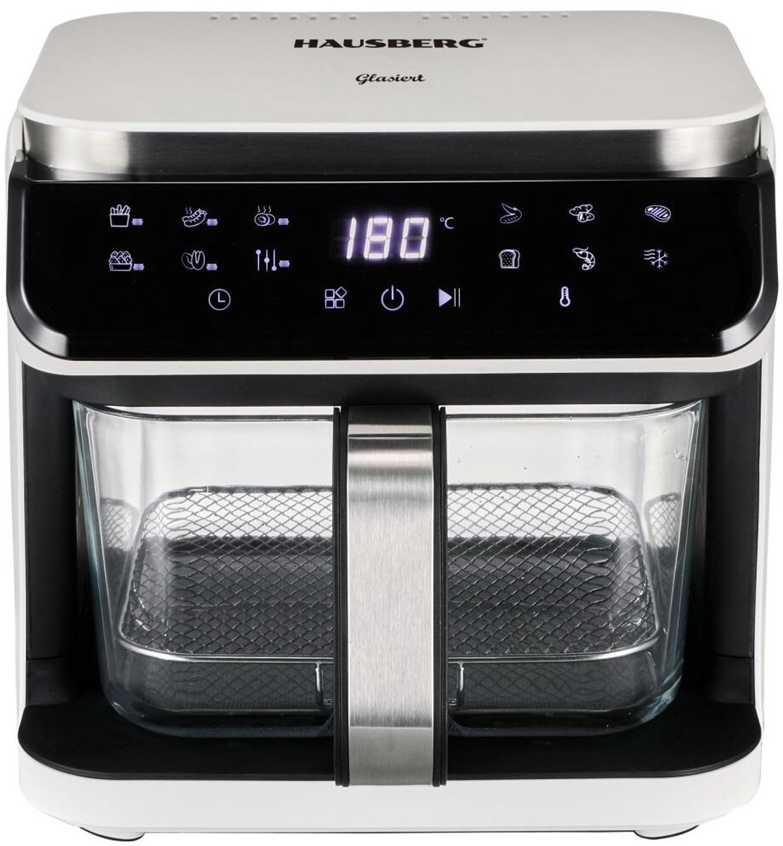 Hausberg HB-2343AB Airfryer 6,5 L | 1200-1400 W | Glasmand Met Touchscreen & 12 Voorinstellingen – Gezond Koken Met 3D-Luchtcirculatie