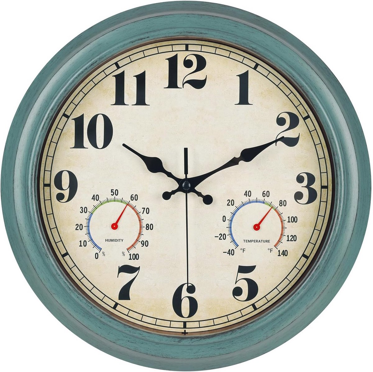 Buitenklok met Thermometer en Hygrometer - 33 cm Waterdicht en Stil - Grote Cijfers voor Gemakkelijke Lezing - Ideaal voor Slaapkamer, Kantoor, Woonkamer, Terras, Tuin, Zwembad