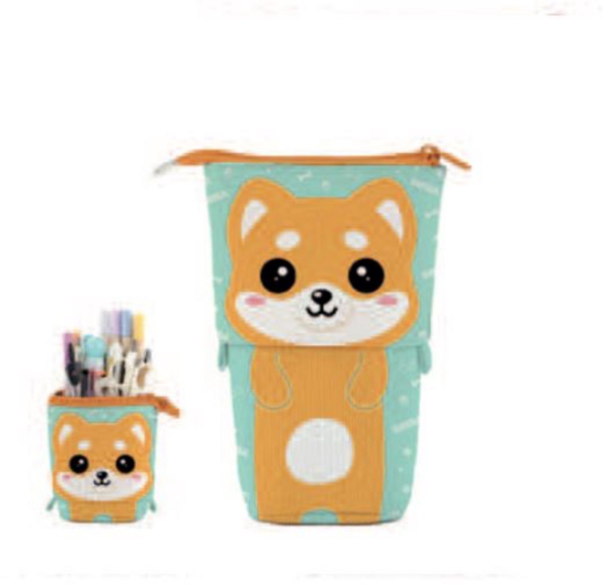 iTotal Pop-up Pecil Case SHIBA Hond etui voor school, uitbreidbaar 13.5x6.0x19.0cm