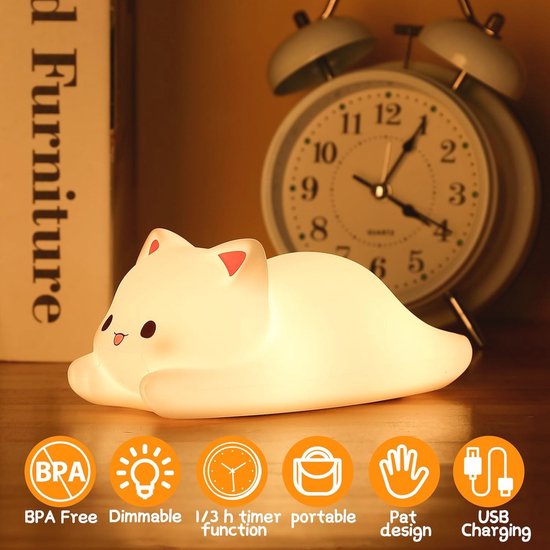 Nachtlampje met 16 Kleuren - Dimbaar Kattenlampje voor Kinderkamer - Siliconen Nachtverlichting en Kawaii Kamerdecoratie — afbeelding 3