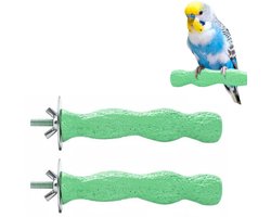 2 stuks Krabstok voor Papegaaien - Bevordert de Gezondheid van de Klauwen - Vogelkooi Platform Speelgoed - Kleine Papegaaienstandaard - 2,3*2,3*9 - Geschikt voor Grasparkieten, Valkparkieten en Dwergpapegaaien - Groen.