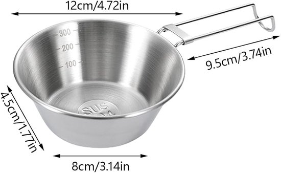 2-stuks roestvrijstalen kampeerkookset - Roestvrijstalen kom - Opvouwbare kom - Draagbare voedselkom - Krasbestendig - Gemakkelijk schoon te maken - 8 * 12 * 4,5 cm - voor gebruik bij kamperen en picknicken in de buitenlucht - zilver — afbeelding 5