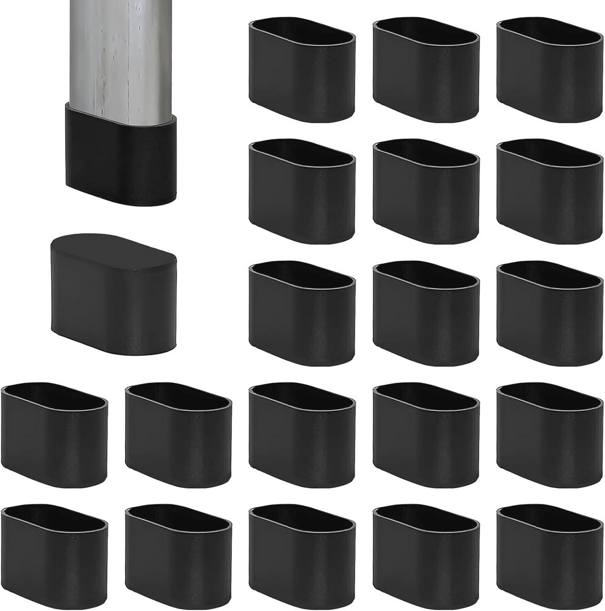 Stoelpootdoppen 20 stuks - Vloerbescherming voor Ovale Buizen - 30 x 15 mm - Zwart