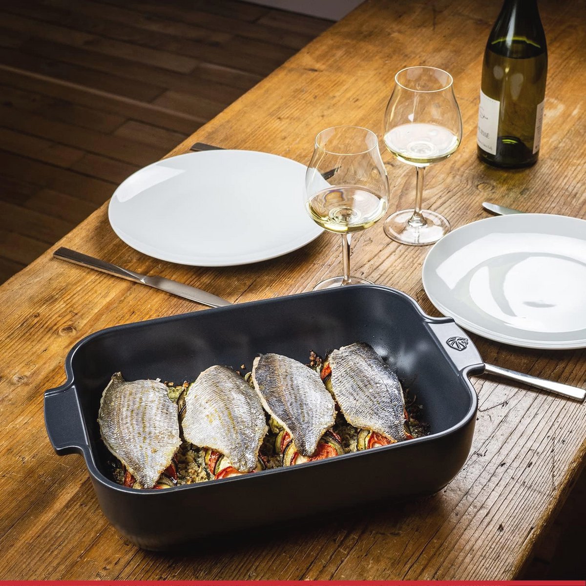 Rechthoekige keramische ovenschaal met handgrepen, 6,2 x 25 x 16,8 cm, perfect voor gratins en lasagnes