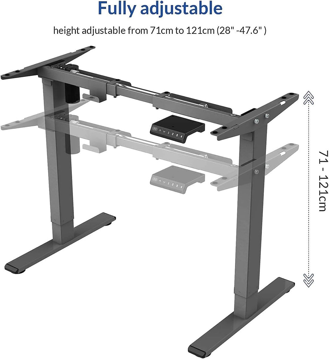 Novihome – Elektrisch Zit-Sta Bureau 140x70 – Stil & Krachtig – 71-121 cm – Memory Control – Ergonomisch Staand Bureau – Mahonie Tafelblad & Grijs Frame NoviHome