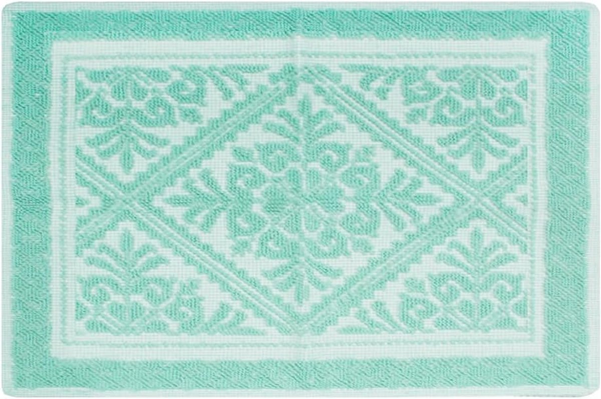 Badmat katoen met reliëf en krullende rand - 40 x 60 cm, blauwgroen