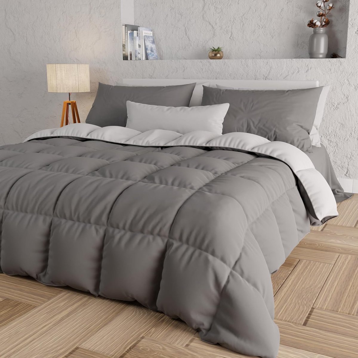 Candala Winter warm en zacht dekbed, microvezel dekbed, 100% Made in Italy, microvezel, grijs, kingsize (240x260 cm)